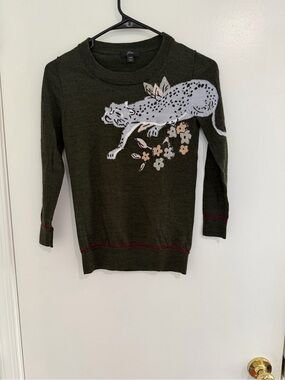 J.Crew Sweater XXS Olive Green Leopard Floral Woodland Cottagecore Fairycore